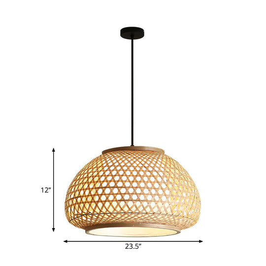 Retro Bamboo Dome Pendant Light Fixture - Wide Sizes - Wood Hanging Lamp