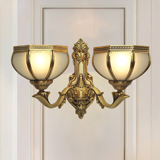 Traditional Dome Metal Sconce Light: Brass Living Room Wall Fixture 2 /