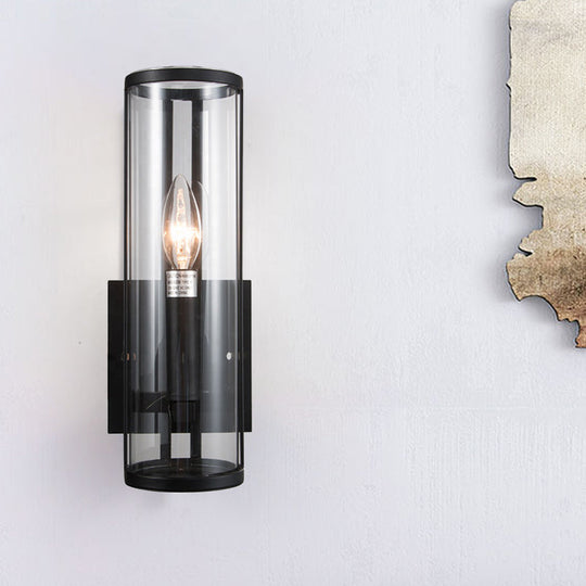 Modern Black Wall Sconce With Clear Cylindrical Glass Bulb Mounted Lamp