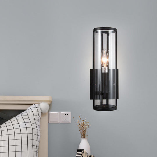 Modern Black Wall Sconce With Clear Cylindrical Glass Bulb Mounted Lamp