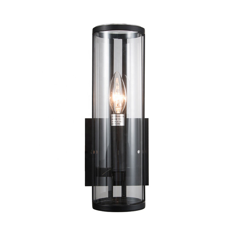 Modern Black Wall Sconce With Clear Cylindrical Glass Bulb Mounted Lamp