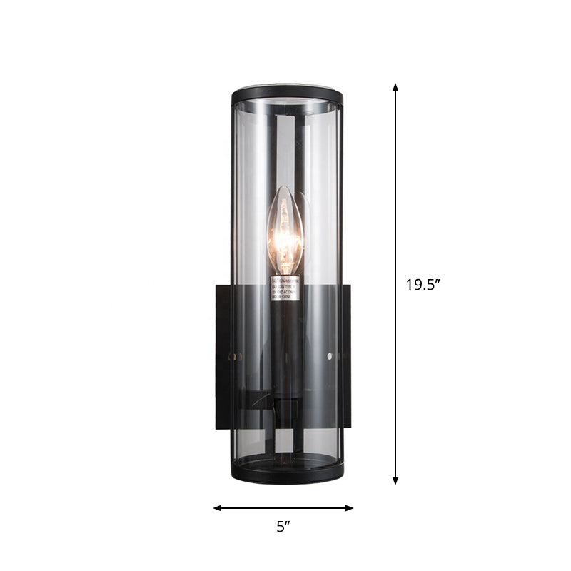 Modern Black Wall Sconce With Clear Cylindrical Glass Bulb Mounted Lamp