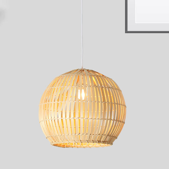 Traditional Bamboo Sphere Pendant Lighting: 1 Bulb Wood Hanging Lamp Kit (12/16/19.5 Wide) / 12