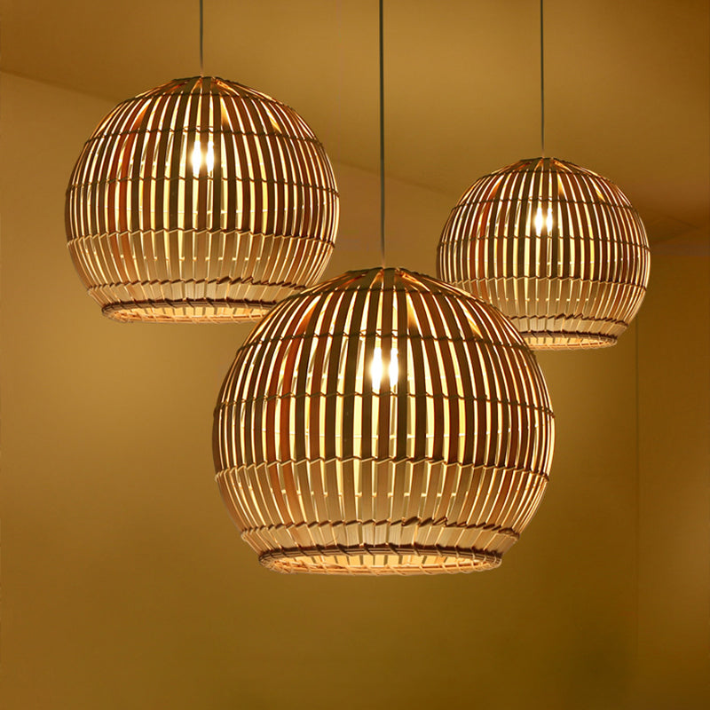 Bamboo Sphere Pendant Lighting Kit - 12"/16"/19.5" Wide Wood Hanging Lamp with 1 Bulb