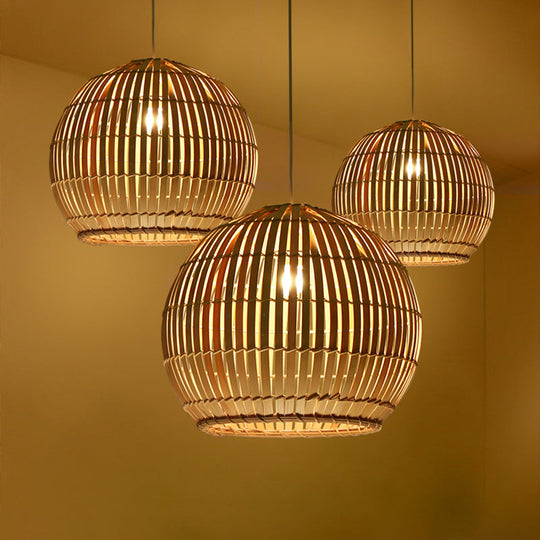 Traditional Bamboo Sphere Pendant Lighting: 1 Bulb Wood Hanging Lamp Kit (12/16/19.5 Wide)