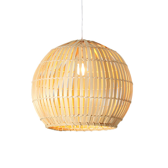 Traditional Bamboo Sphere Pendant Lighting: 1 Bulb Wood Hanging Lamp Kit (12/16/19.5 Wide)