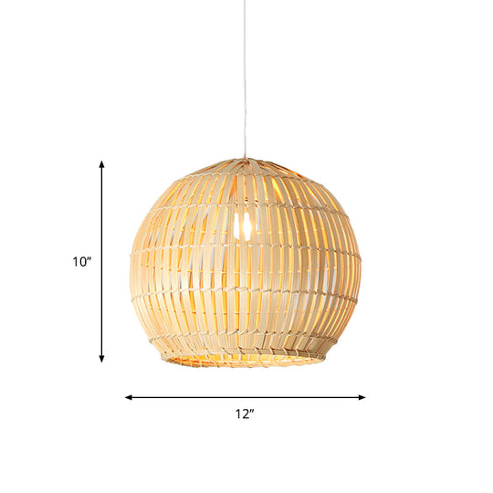 Traditional Bamboo Sphere Pendant Lighting: 1 Bulb Wood Hanging Lamp Kit (12/16/19.5 Wide)