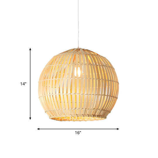 Bamboo Sphere Pendant Lighting Kit - 12"/16"/19.5" Wide Wood Hanging Lamp with 1 Bulb