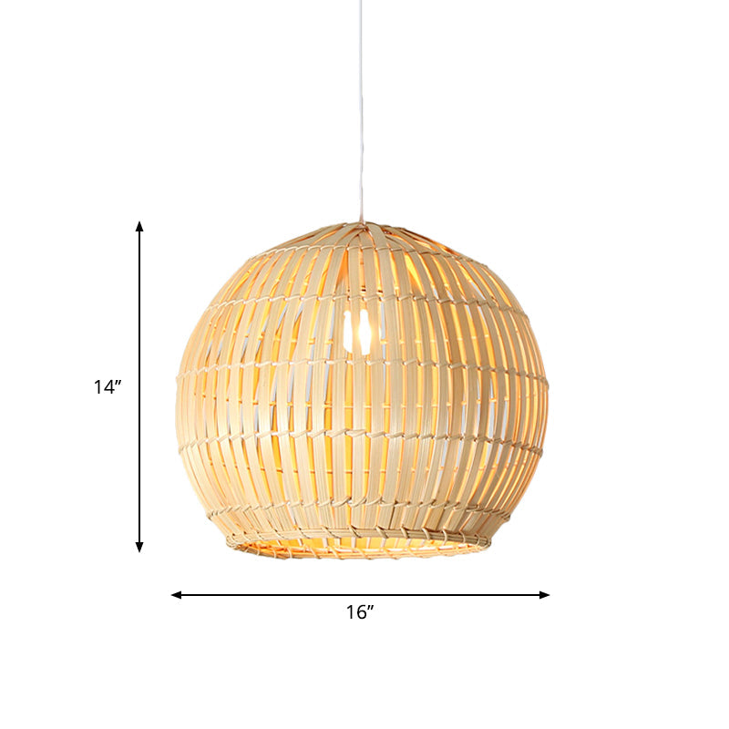 Traditional Bamboo Sphere Pendant Lighting: 1 Bulb Wood Hanging Lamp Kit (12/16/19.5 Wide)