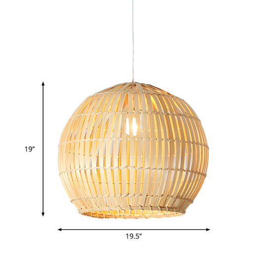 Traditional Bamboo Sphere Pendant Lighting: 1 Bulb Wood Hanging Lamp Kit (12/16/19.5 Wide)