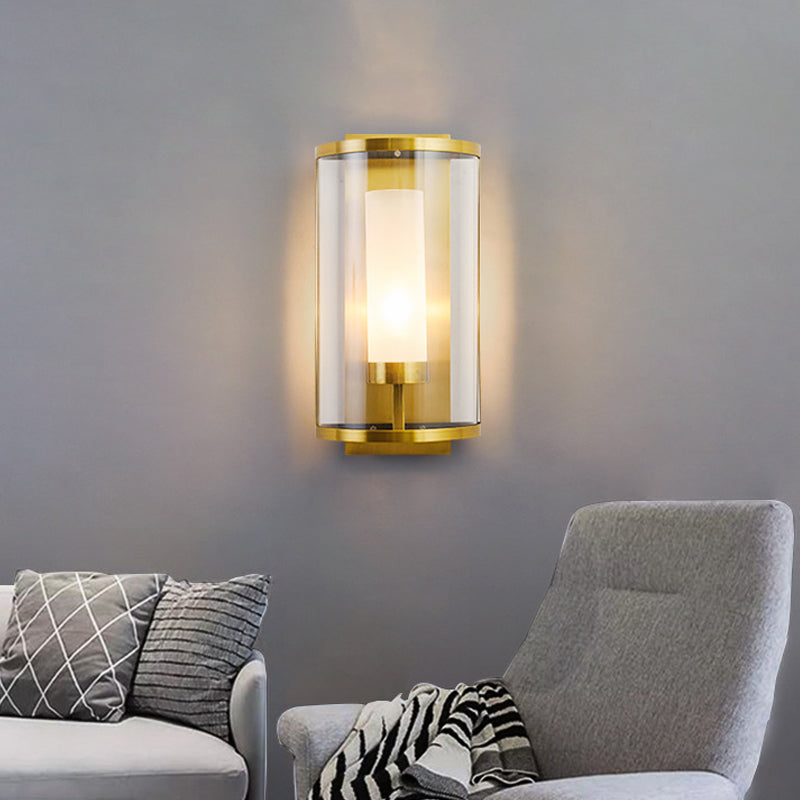 Contemporary Gold Wall Sconce With Clear Glass Shade