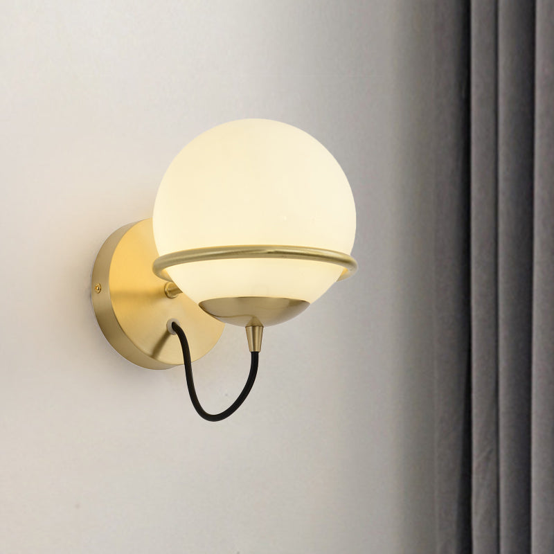 Contemporary Matte White Glass Brass Wall Sconce Light Fixture