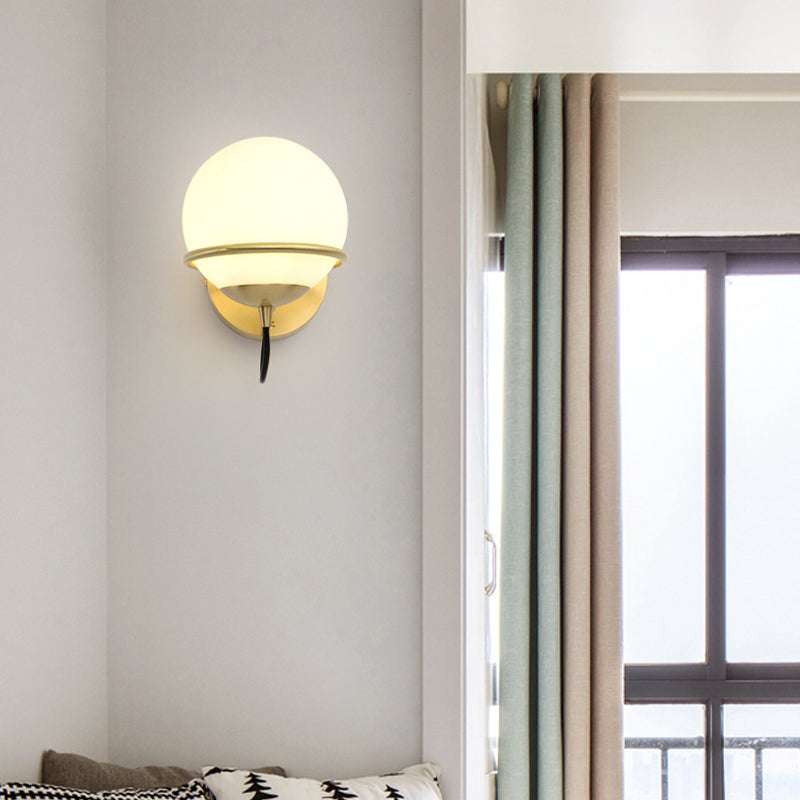 Contemporary Matte White Glass Brass Wall Sconce Light Fixture