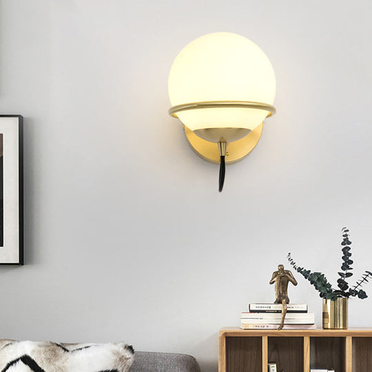 Contemporary Matte White Glass Brass Wall Sconce Light Fixture