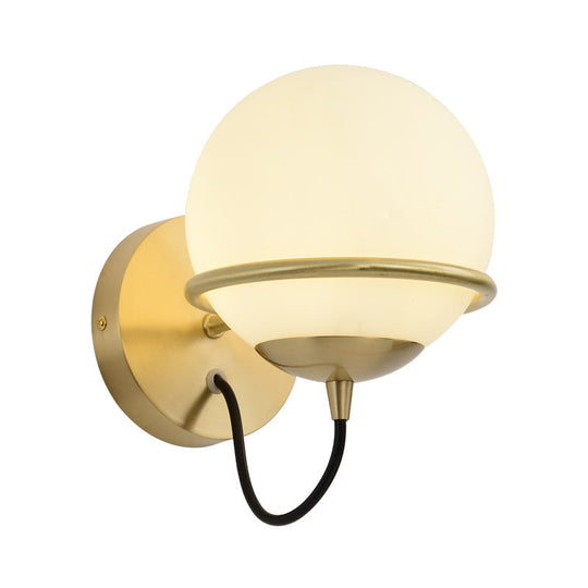 Contemporary Matte White Glass Brass Wall Sconce Light Fixture