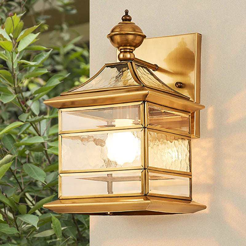 Traditional Brass Square Wall Lamp - 1-Light Living Room Mount Lighting