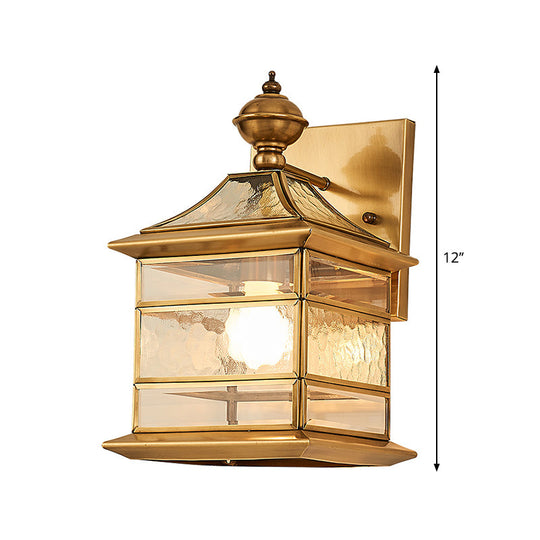 Traditional Brass Square Wall Lamp - 1-Light Living Room Mount Lighting