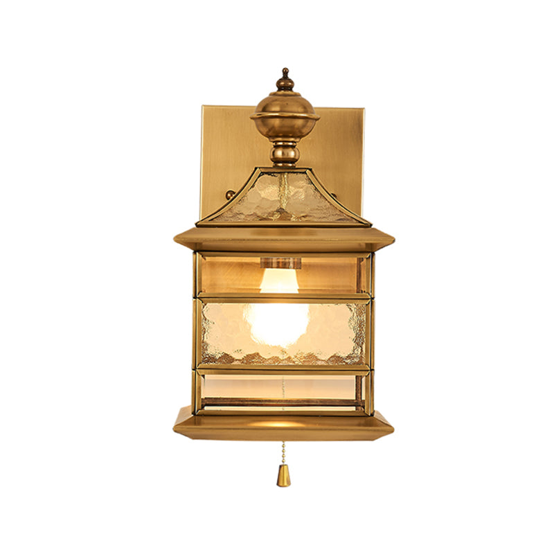 Traditional Brass Square Wall Lamp - 1-Light Living Room Mount Lighting