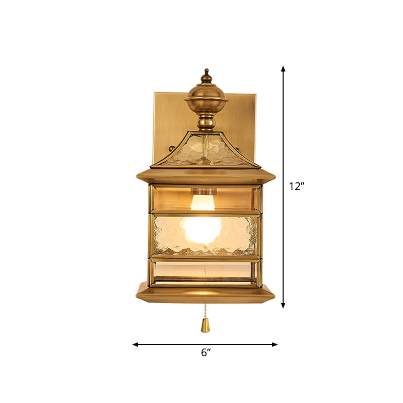 Traditional Brass Square Wall Lamp - 1-Light Living Room Mount Lighting