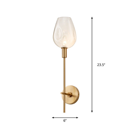 Brass Wall Lamp With Clear Wine Glass Shade & Modern Pencil Arm Design