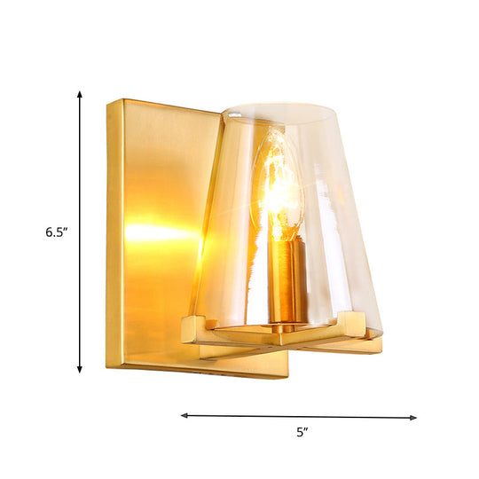 Contemporary Indoor Brass Wall Sconce With Glass Shade - Single Light Mount Lamp For Living Room