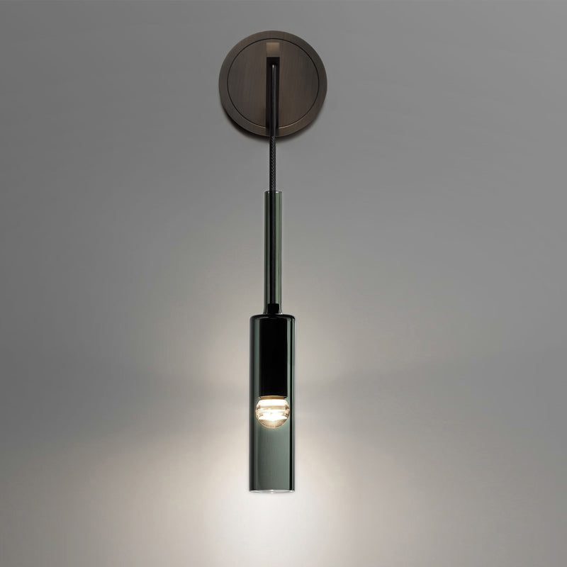 Modern Tubular Black Glass Wall Sconce - 1 Light Drop Lamp