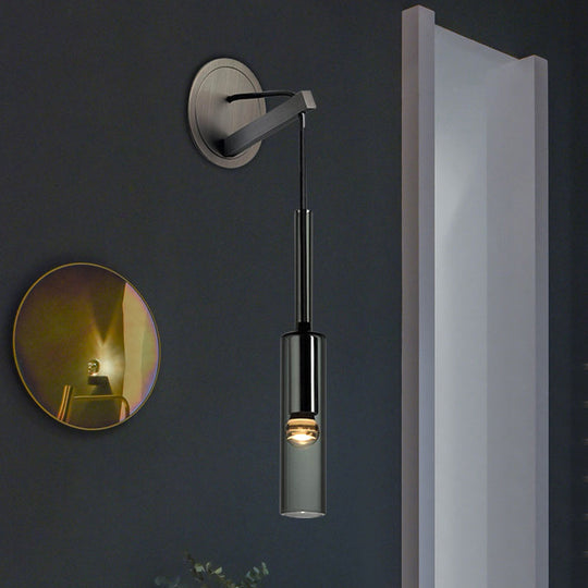 Modern Tubular Black Glass Wall Sconce - 1 Light Drop Lamp