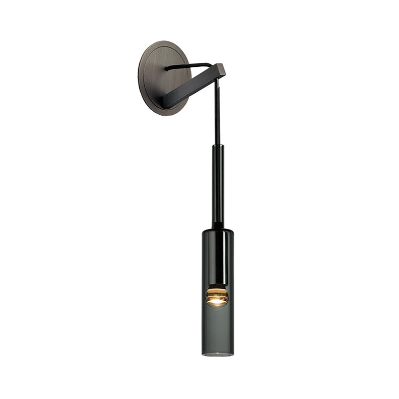 Modern Tubular Black Glass Wall Sconce - 1 Light Drop Lamp