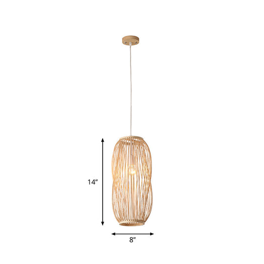 Bamboo Lantern Pendant Lighting: Traditional Wood Hanging Lamp Kit (8/9 Wide 1 Bulb)