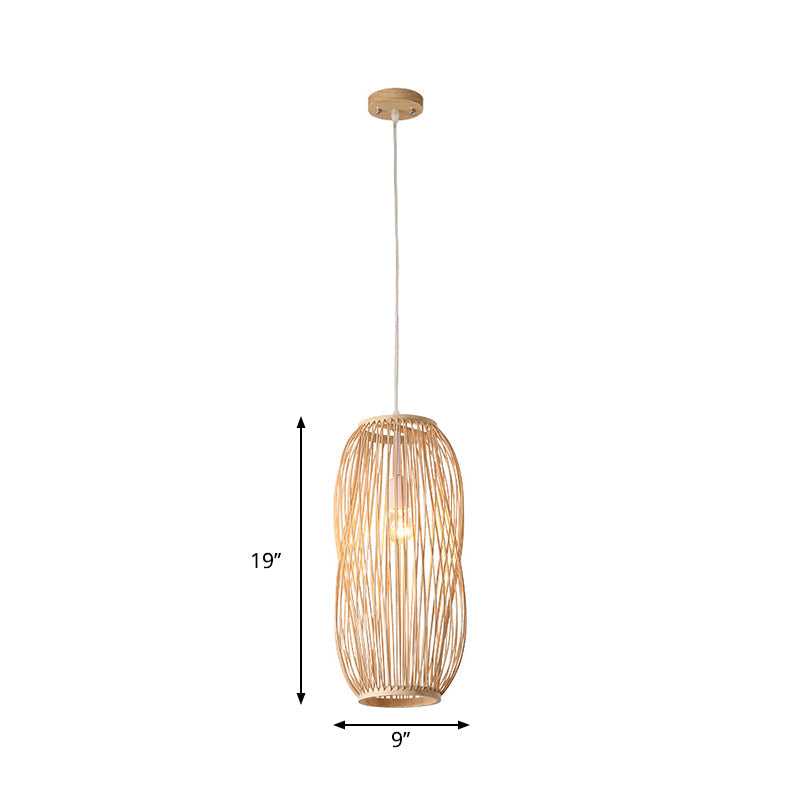 Bamboo Lantern Pendant Light Kit - Traditional Design, 1 Bulb, 8"/9" Wide