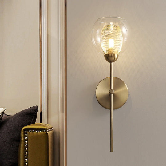 Modern Dual Cup Wall Sconce With Clear Glass And Metallic Finish In Black/Gold