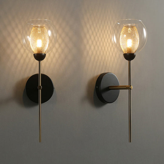 Modern Dual Cup Wall Sconce With Clear Glass And Metallic Finish In Black/Gold