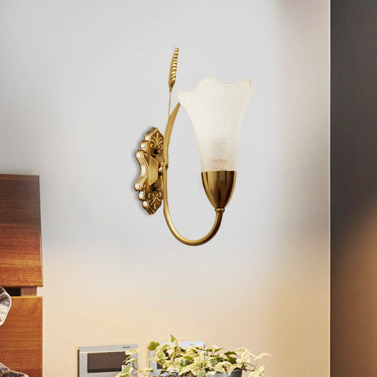 Opal Glass Petal Wall Sconce: Lodge Stylish 1/2-Light Brass Lamp