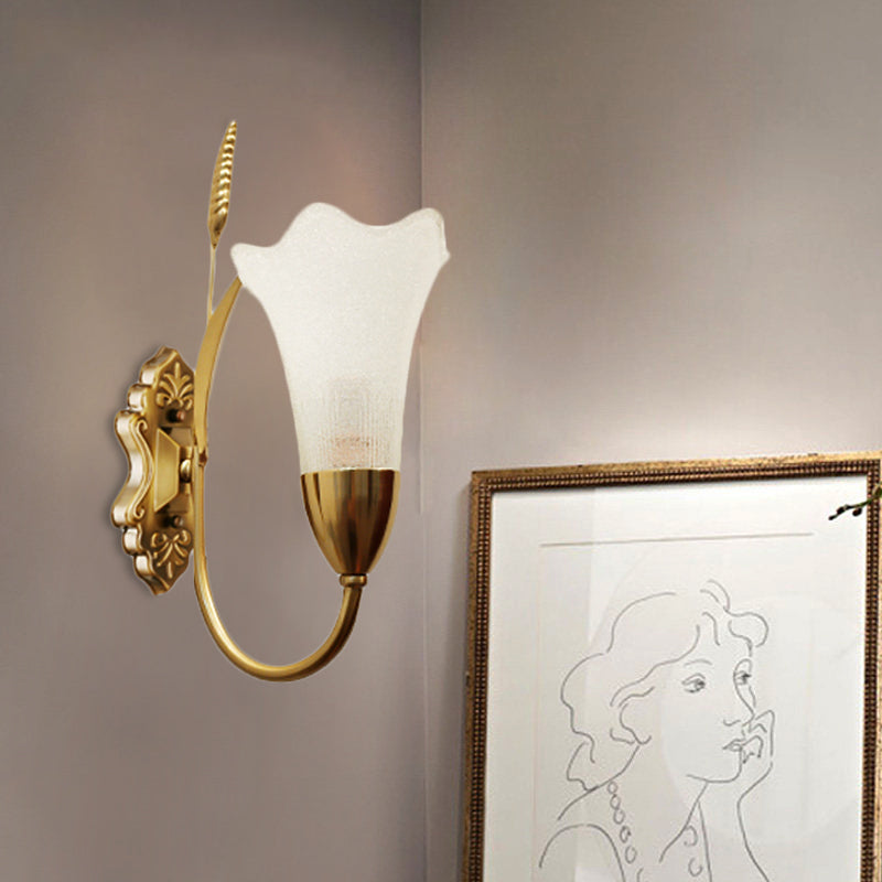 Opal Glass Petal Wall Sconce: Lodge Stylish 1/2-Light Brass Lamp