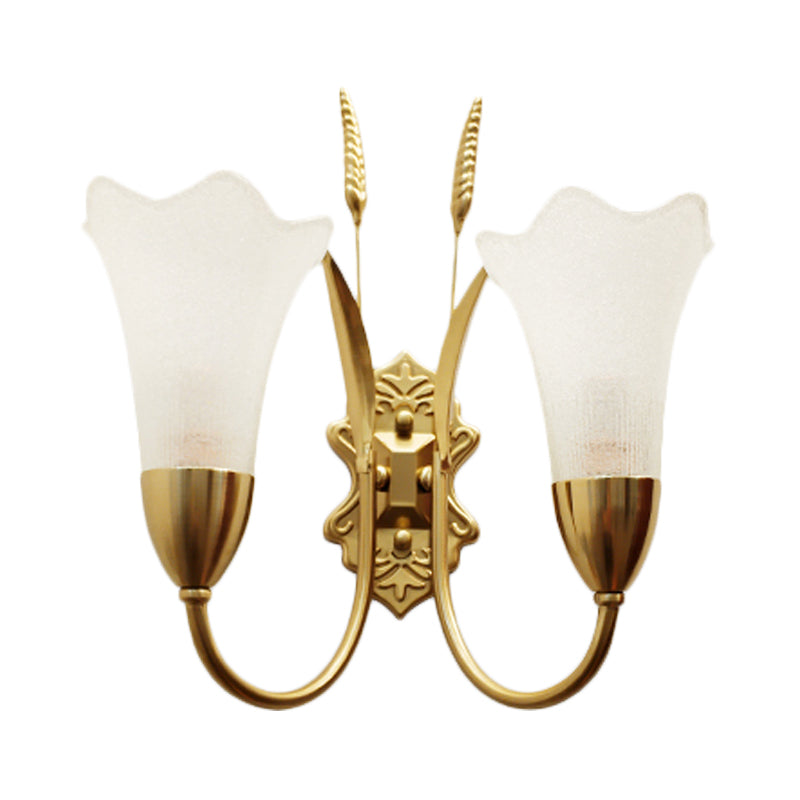 Opal Glass Petal Wall Sconce: Lodge Stylish 1/2-Light Brass Lamp