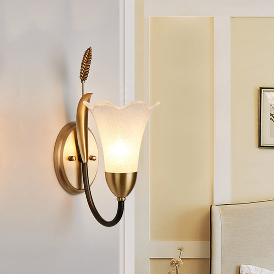 Opal Glass Petal Wall Sconce: Lodge Stylish 1/2-Light Brass Lamp 1 / A