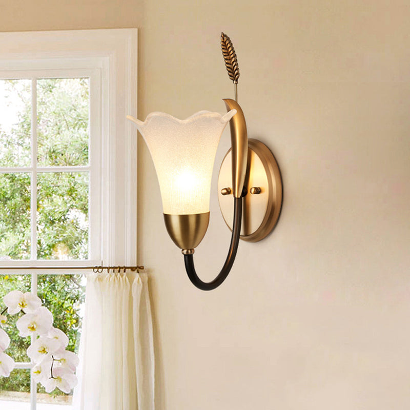 Opal Glass Petal Wall Sconce: Lodge Stylish 1/2-Light Brass Lamp