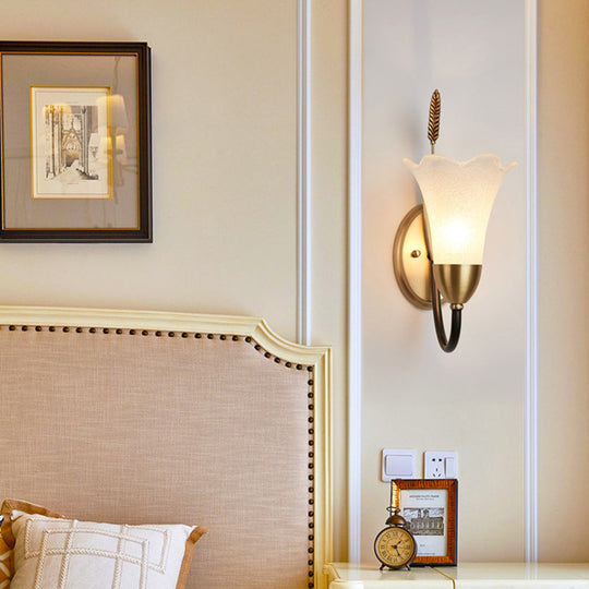 Opal Glass Petal Wall Sconce: Lodge Stylish 1/2-Light Brass Lamp