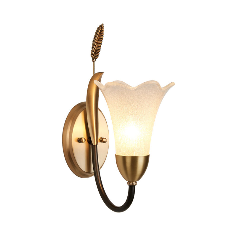 Opal Glass Petal Wall Sconce: Lodge Stylish 1/2-Light Brass Lamp