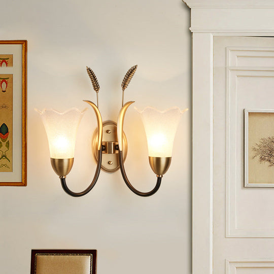 Opal Glass Petal Wall Sconce: Lodge Stylish 1/2-Light Brass Lamp