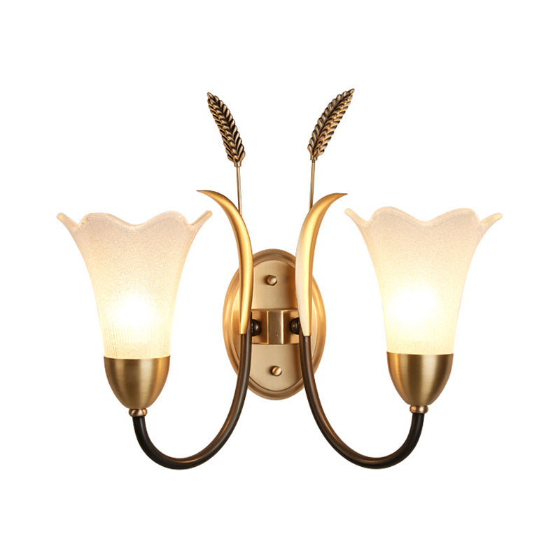 Opal Glass Petal Wall Sconce: Lodge Stylish 1/2-Light Brass Lamp