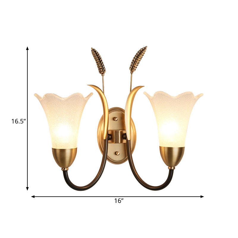 Opal Glass Petal Wall Sconce: Lodge Stylish 1/2-Light Brass Lamp