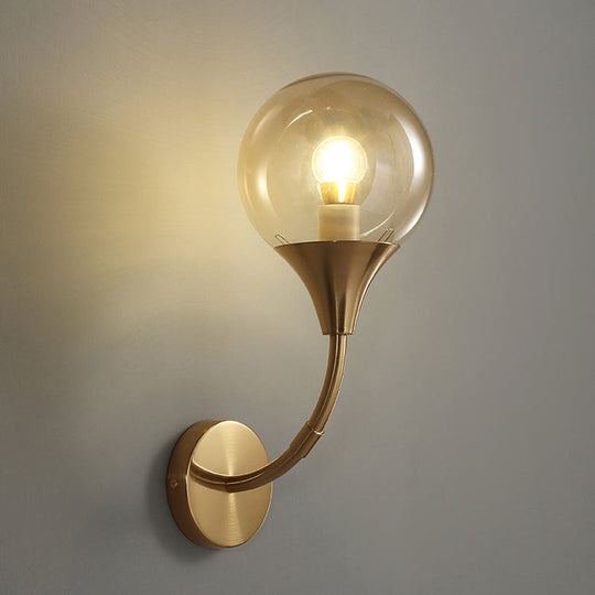 Retro Style Amber Glass Wall Sconce - Single Closed Ball Fixture