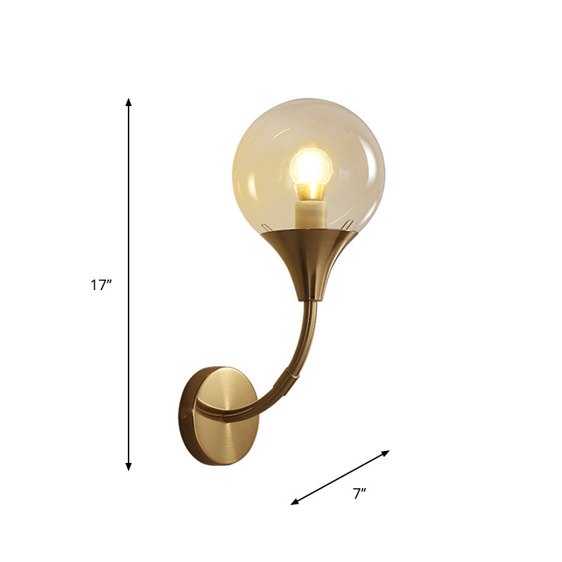 Retro Style Amber Glass Wall Sconce - Single Closed Ball Fixture