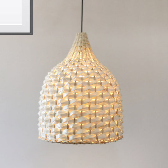 Modern Bamboo Pendant Lighting: Minimalist Beige Hanging Light Fixture