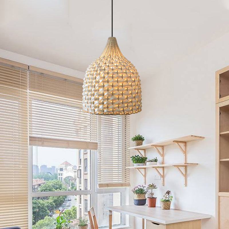 Modern Bamboo Pendant Lighting: Minimalist Beige Hanging Light Fixture