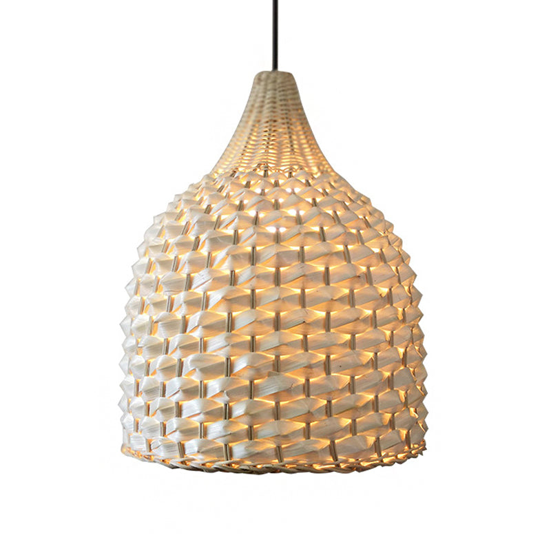 Bamboo Pendant Lighting - Modernist Basket Design, 1 Bulb Hanging Light in Beige