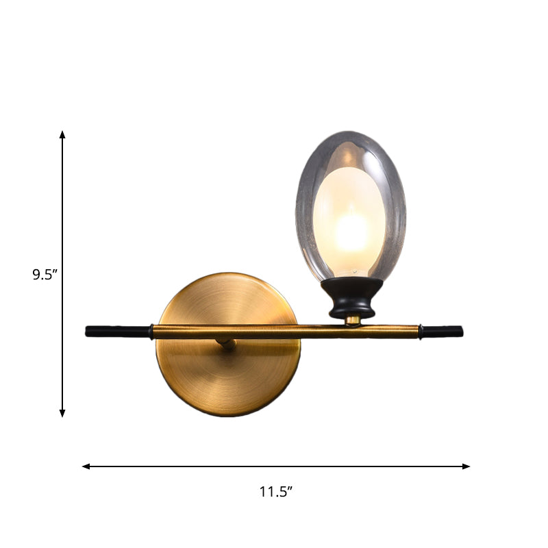 Elegant Clear/Amber Glass Egg Shape Wall Light - Minimalist 1 Brass Sconce