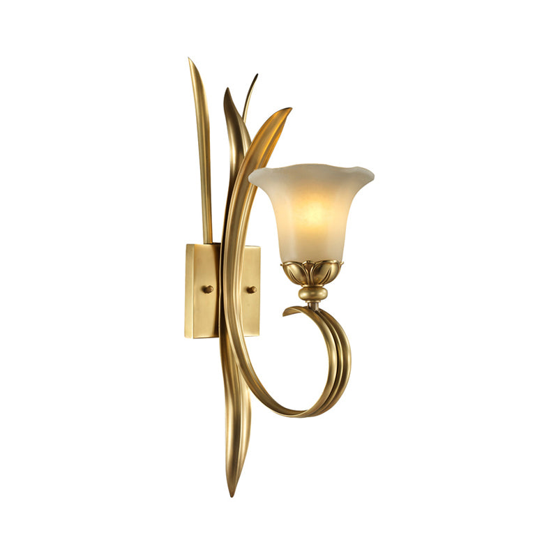 Vintage Style Brass Finish Wall Mount Lamp With Frosted Glass Shade - Elegant Hallway Lighting