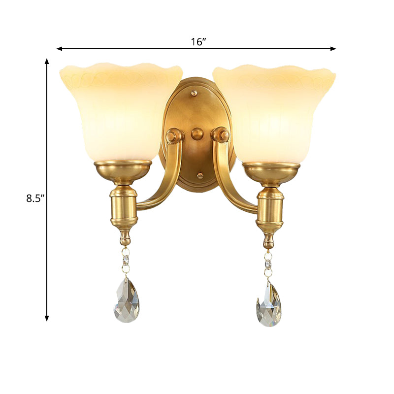 Vintage Brass Finish Wall Sconce With Frosted Glass Shade - Bedroom Mount Lamp